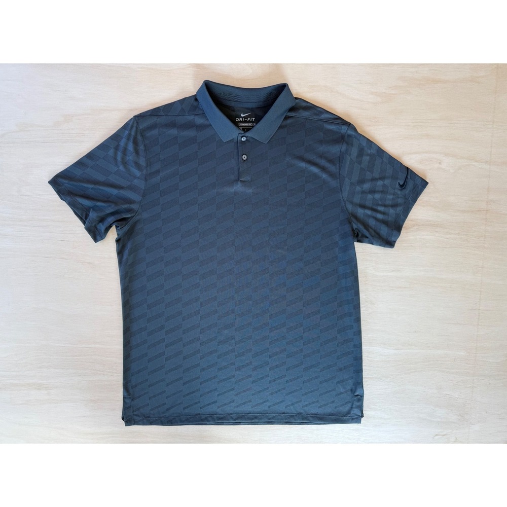 Nike Dri-FIT Mens Gray Geometric Pattern Golf Polo Shirt Large Standard Fit
